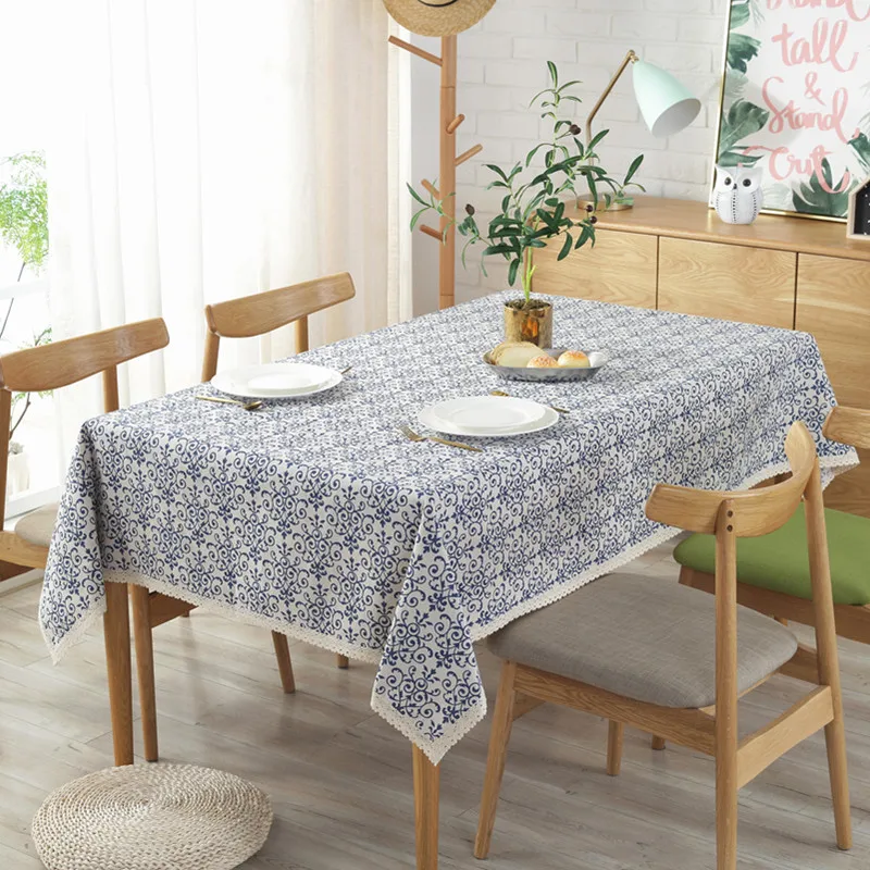

Blue and White Porcelain Retro Pattern Cotton Linen Tablecloth Christmas European Style Cover Washable Table Cloth for Tea Table