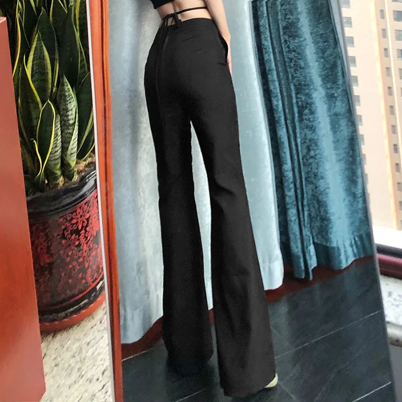 Y демо гранж брюки с высокой талией для женщин тонкий шнурок веревка расклешенные