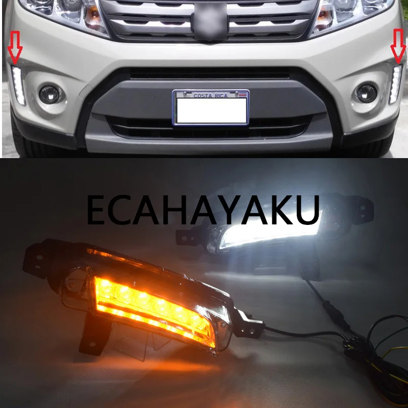 

ECAHAYAKU 1 set LED Daytime Running Light For Suzuki Vitara 2015 2016 2017 2018 Turning Yellow Signal Relay Waterproof Car 12V