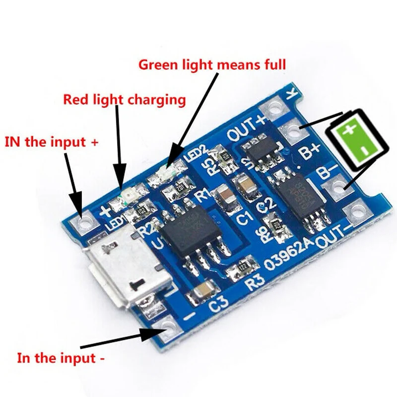 100 шт. TP4056 TC4056 Micro-USB 5 в 1 а 18650 модуль зарядного устройства литиевой батареи