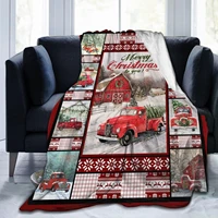 red pickup truck merry christmas farm soft throw blanket for women men kid lightweight fleece blanket for cou