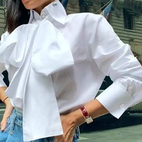 celmia stylish tops womens white blouse 2022 autumn lapel bow tie long sleeve elegant office shirts casual blusas oversized