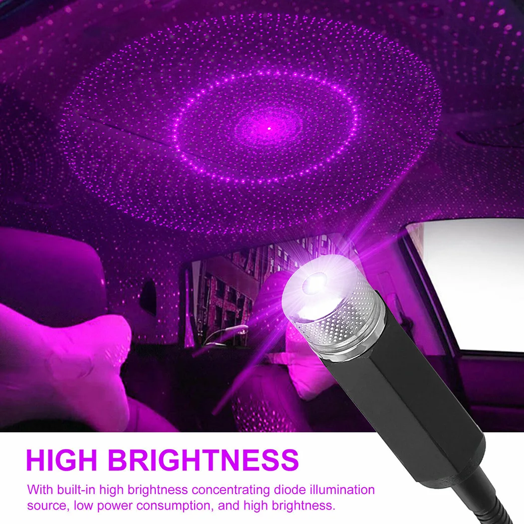 

USB Car Interior Roof Atmosphere Lamp Star Light LED Projector Night Purple USB Projection Lamp