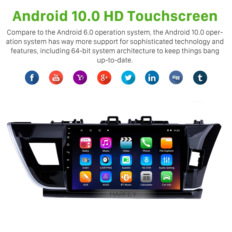 Harfey автомобильный мультимедийный плеер 10 1 &quotрадио gps Navi Android 0 для 2014 Toyota Corolla RHD