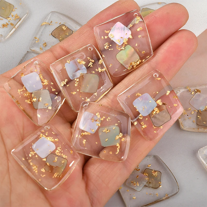 Подвеска в форме смолы из натуральной ракушки Золотая фольга материал для