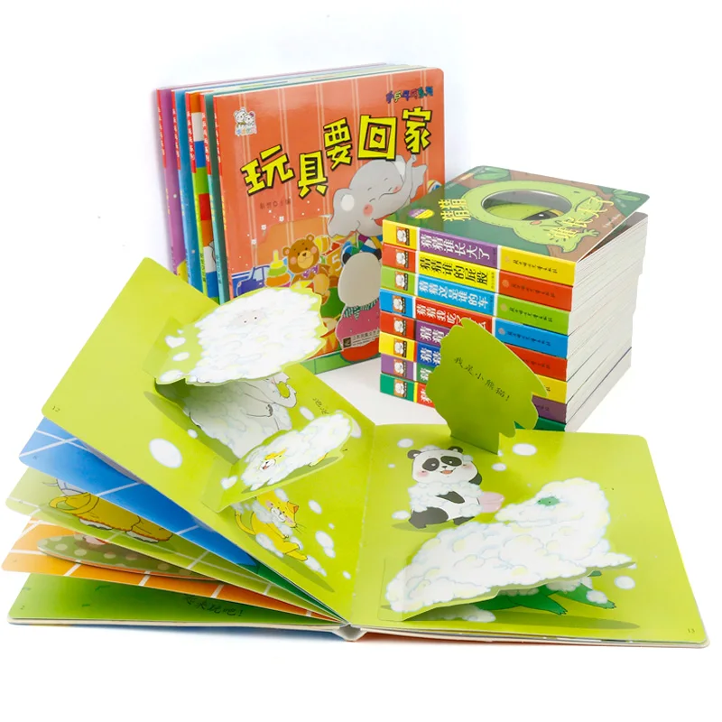 14Pcs/Set 0-3 Years Old English Chinese Enlightenment Educational Baby Story Book 3D Flap Child Picture Books Kids Reading Book