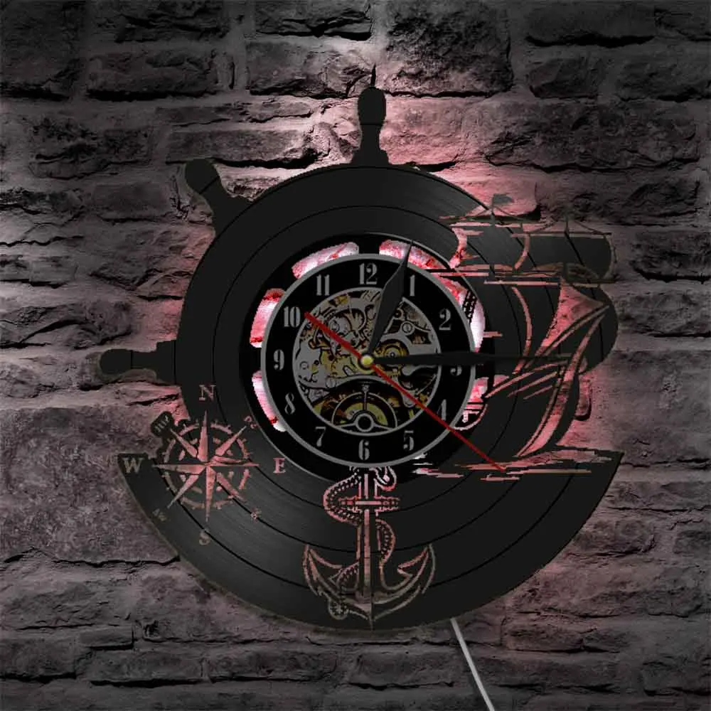 Настенные часы с якорем и кораблем компасом модель корабля морем винтажный