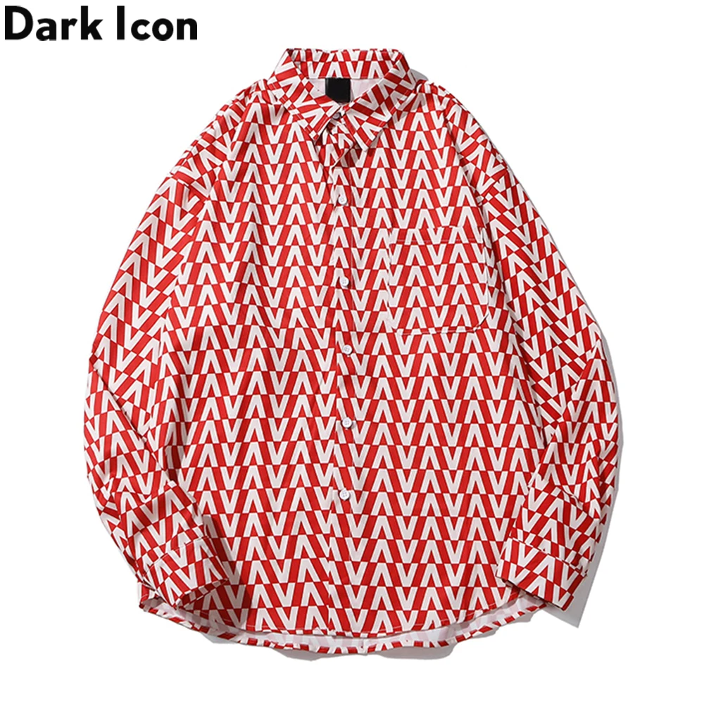 Мужская рубашка с длинным рукавом отложным воротником и принтом | одежда