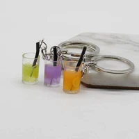 new simulation fun juice lemon cup drink bottle keychain cute harajuku style small fresh summer jewelry pendant