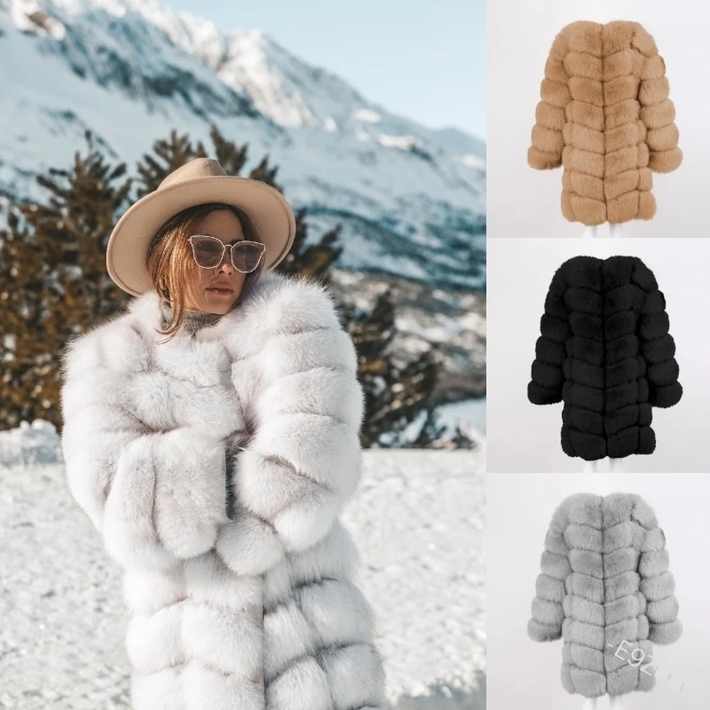 

Women's Winter Jacket Long Faux Fur Coat 2021 New Fashion Elegant Solid Color Warm Rabbit Fur Outwear Long Sleeve Hairy Cardigan