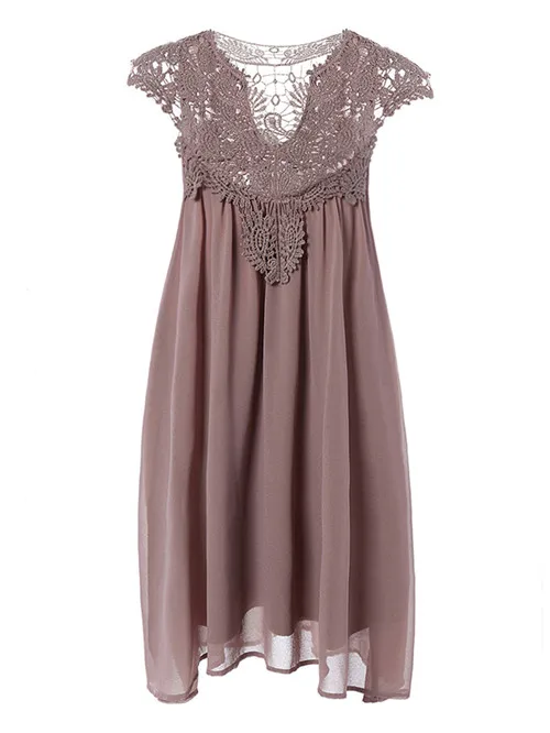

Summer Vestidos Sexy Sleeveless Women Chiffon Lace Dress Casual Loose V Neck Hollow Beach Mini Dress 9 Colors Plus Size