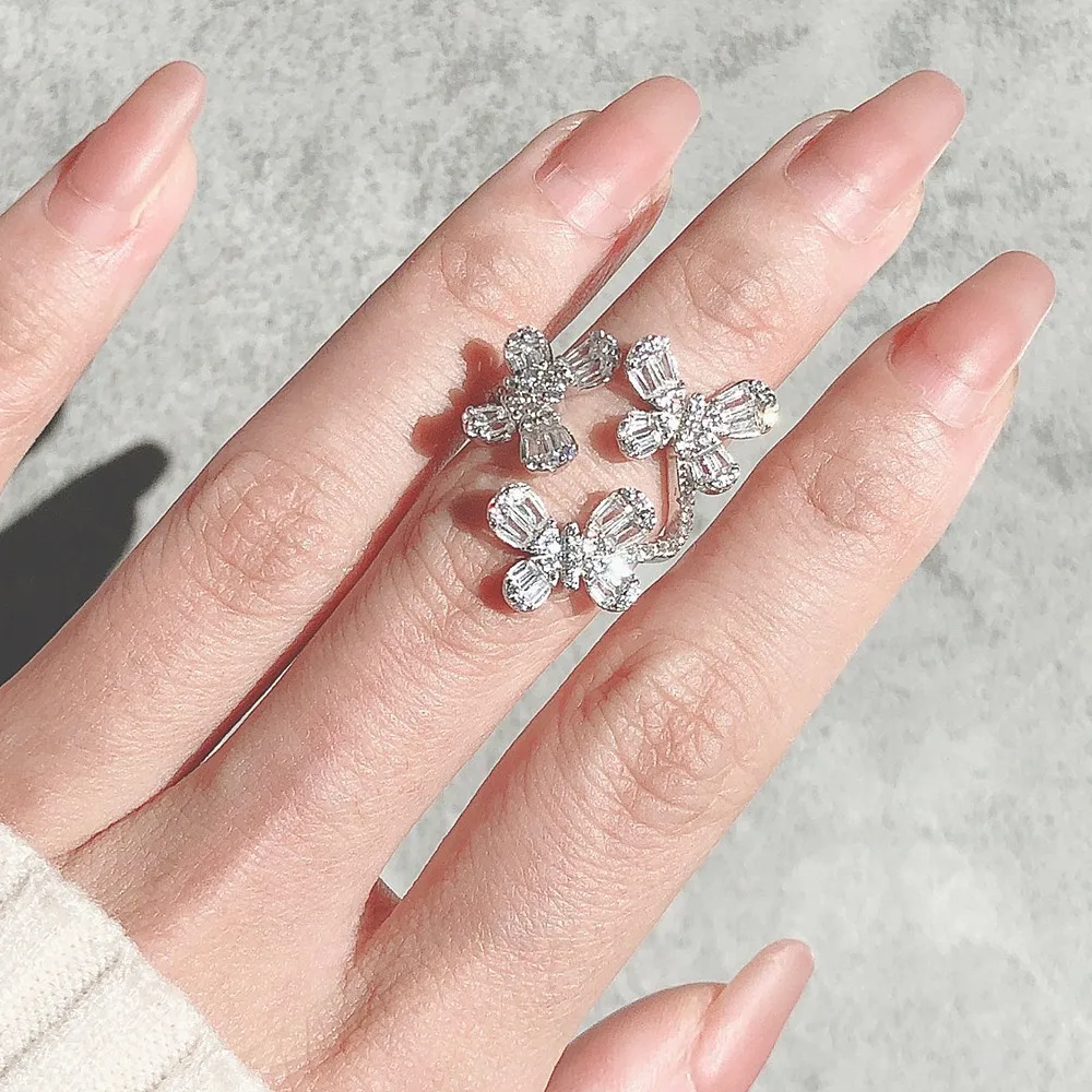 

Fashion brand design butterfly zircon diamonds gemstones rings for women white gold silver color jewelry crystal bague bijoux