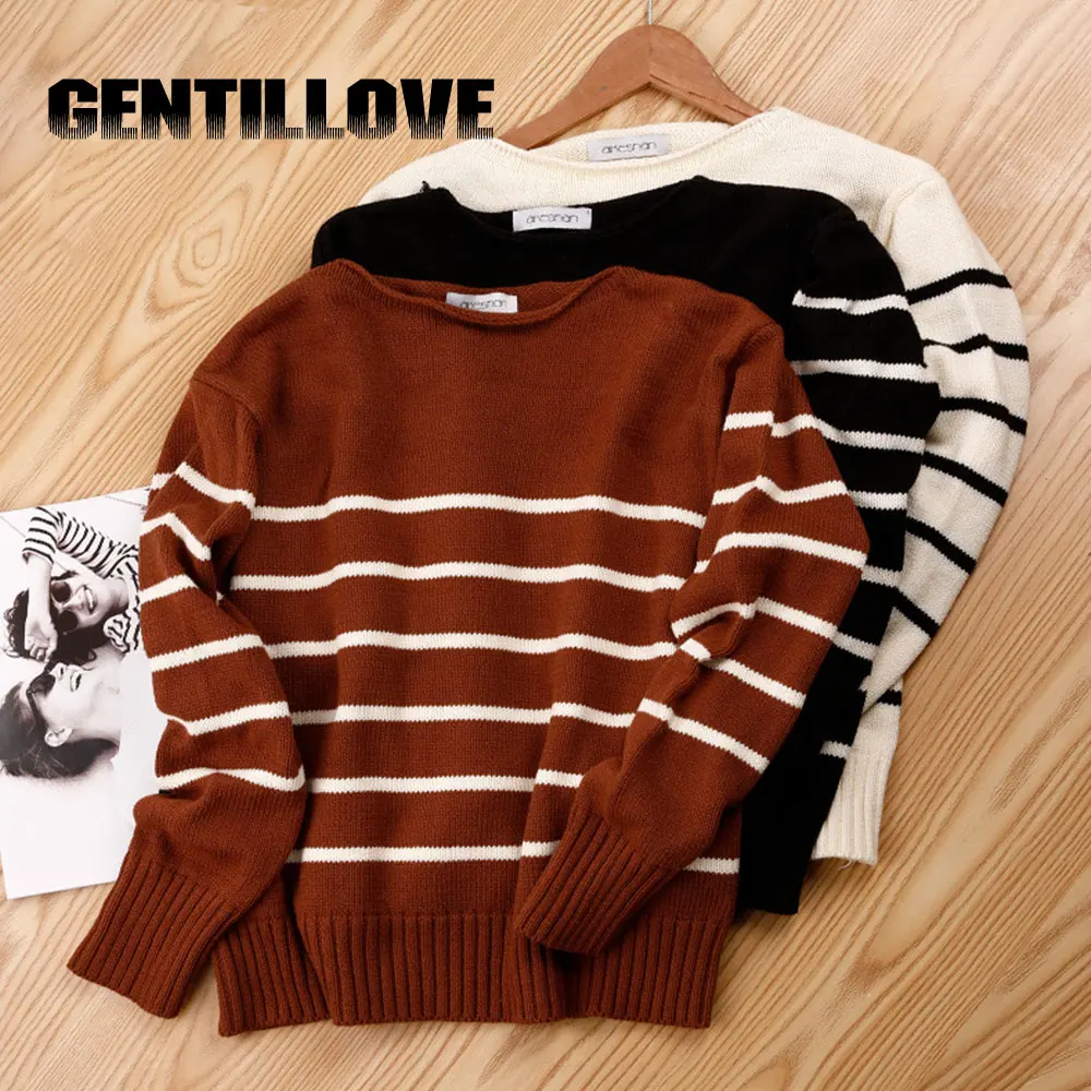 

Korean Striped Women Sweater O Neck Long Sleeve Knitted Fashion Pullover Ladies Autumn Winter New Style Casual Loose Clothes Top