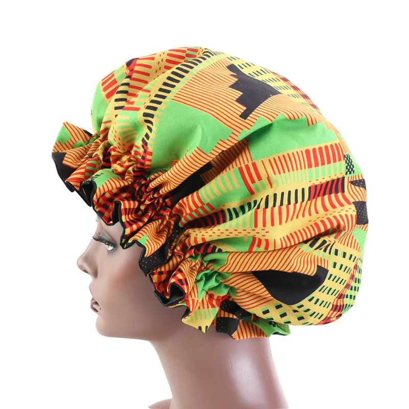 Новые женские очень большие атласные выложенные Bonnets Африканский узор печать ткань выпадения волос кепки Анкара капот ночной сон шляпа женский тюрбан