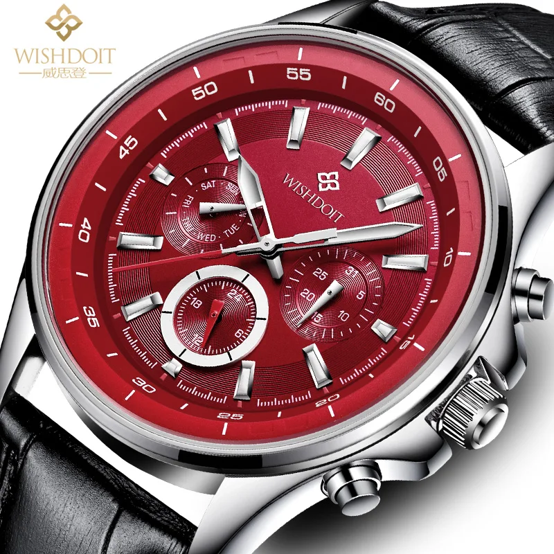 

WISHDOIT Men's Casual Sports Watch Top Brand Luxury Military Leather Watch Men's Clock Fashion Chronograph Waterproof Watch