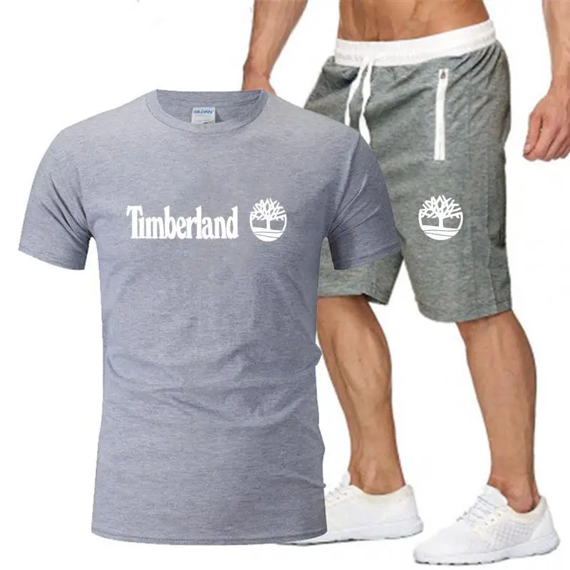 

2021 Summer Men's T-shirt Suit Men's Sportswear Suit Basketball Sports Fitness Printed Short Sleeve + Shorts 2 Piece Set