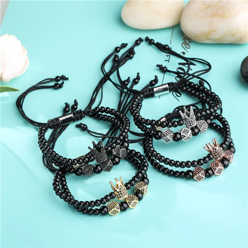 Винтажный двухслойный плетеный браслет с короной для женщин и мужчин