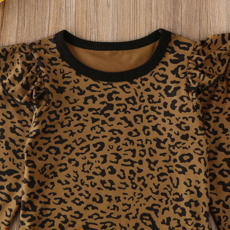 

2020 Baby Spring Autumn Clothing 3pcs Newborn Infant Baby Girl Boy Leopard Clothes Ruffle Romper Jumpsuit Pants Headband Outfits