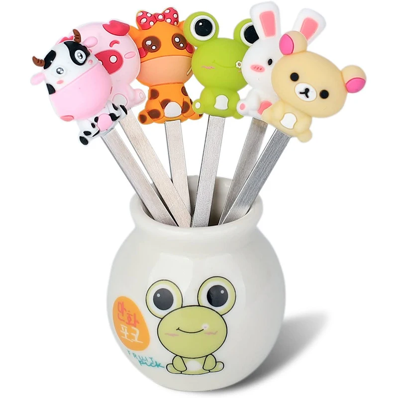 6 шт./партия милые Мультяшные животные еда фрукты вилки закуска десерт пищевые