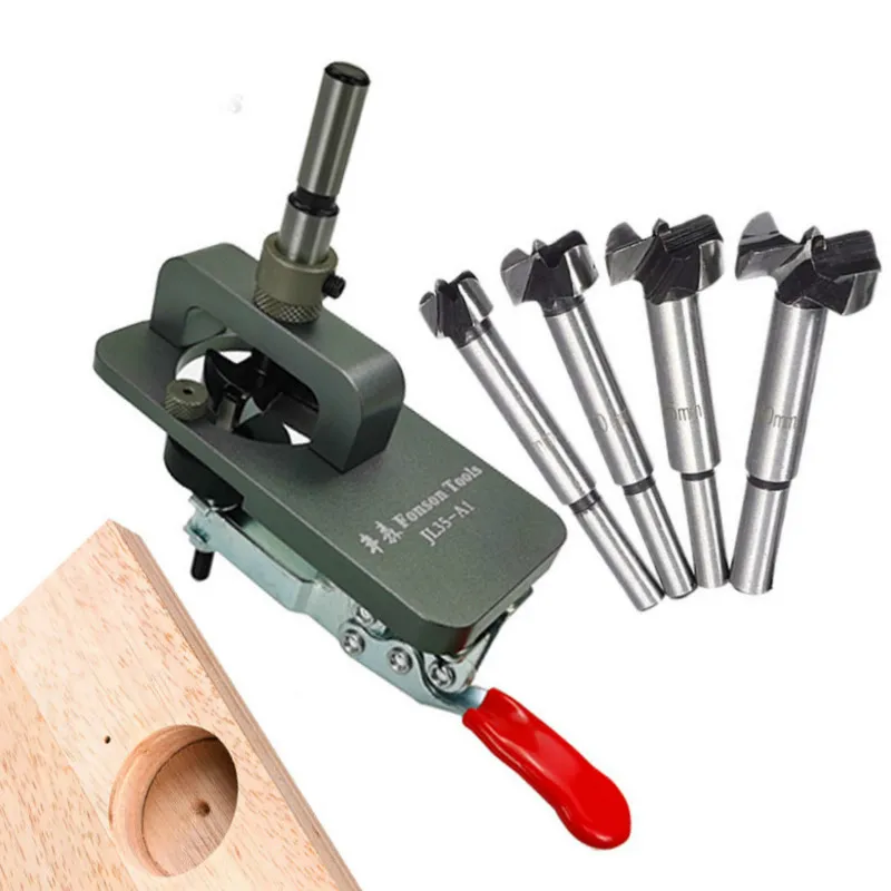 

Woodworking Hole Drilling Guide Locator 15-35mm Hinge Boring Jig with Fixture Aluminum Alloy Hole Opener Template Door Cabinets