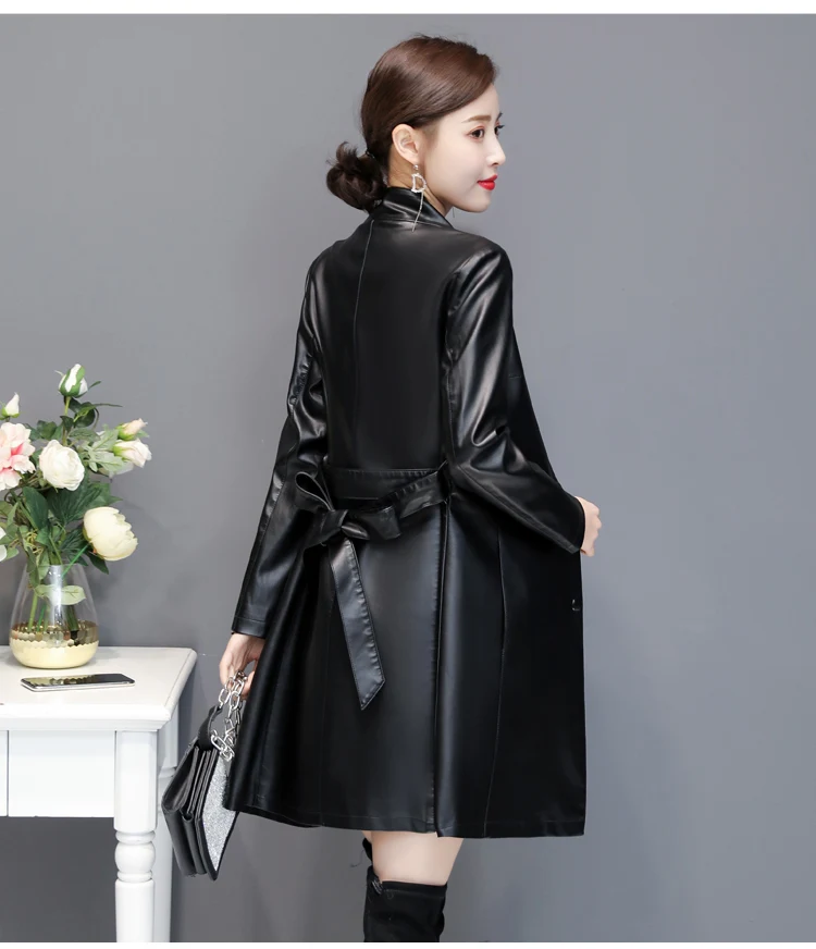 European fashion Women leather jacket Top women clothing trench coats autumn Korean style Long leather jackets Quality Assurance enlarge