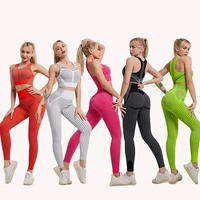 2pcs seamless yoga suit set women tight fitness bra pants running sportswear gym workout sports training tank set