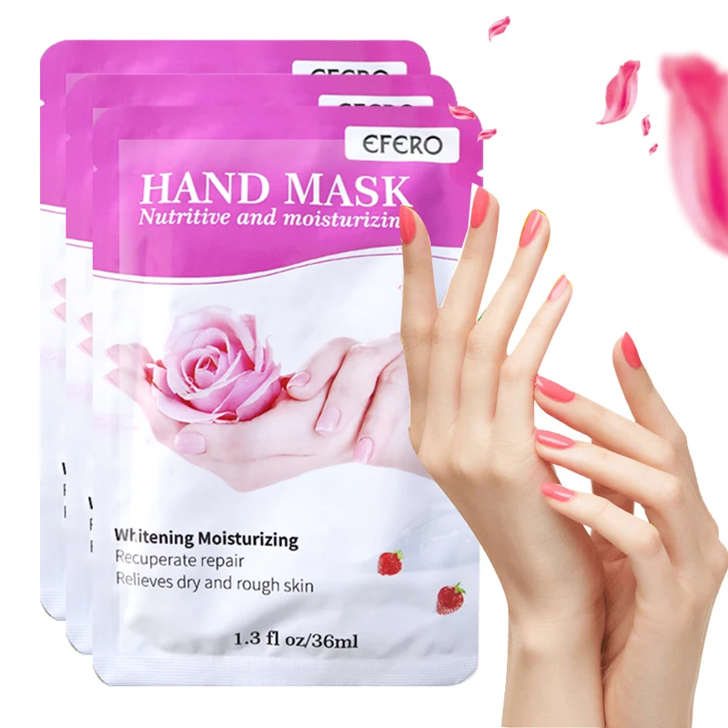 

EFERO 3Pair Rose Hand Mask Exfoliating Dead Skin Moisturizing Whitening Hand Mask Peel Spa Gloves Mask Hands Cream Skin Care
