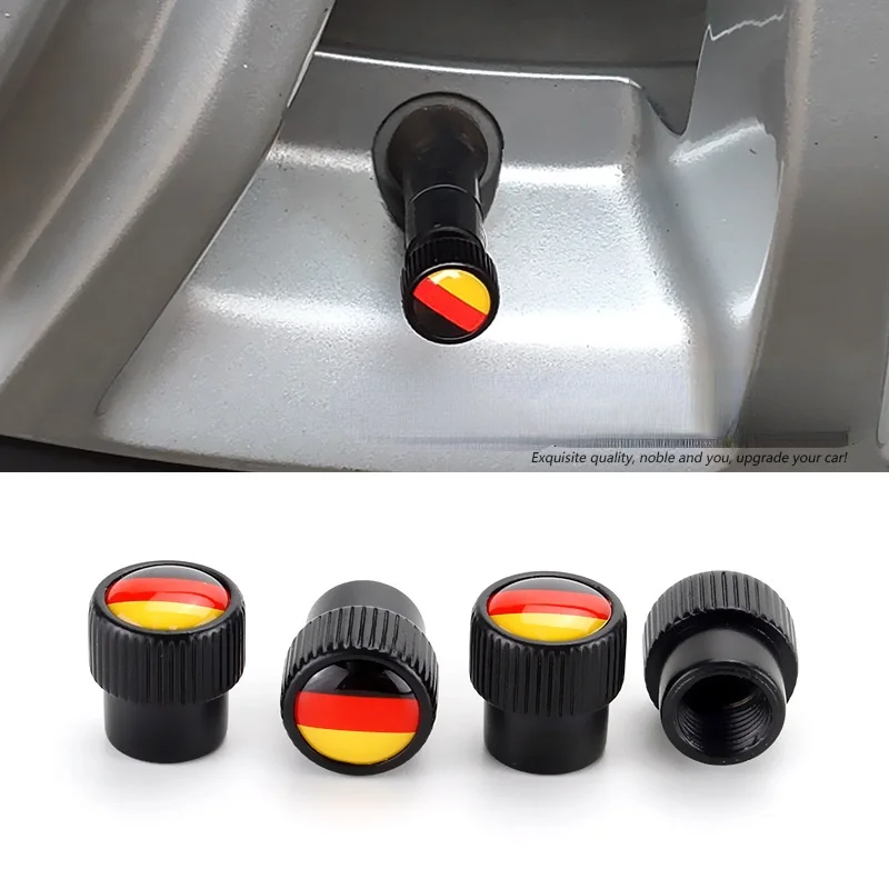 

4pcs German Flag Caps Cover Auto PartsGerman Flag Badge Emblem Car Wheel Tire Valve Stem For BMW Benz Audi VW Auto Accessories