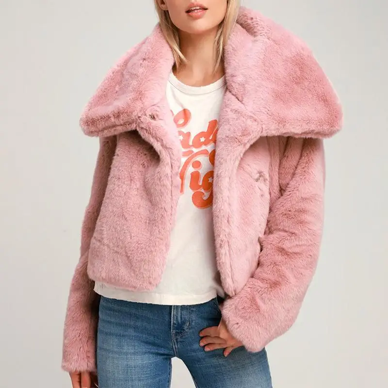 Куркума розовая искусственная шубка на меху для женщин 2019 Осень Зима