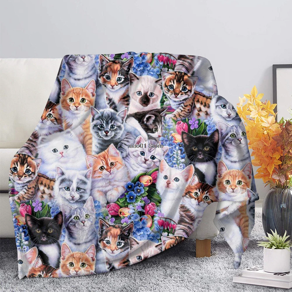 

Cute Cat Pattern Fleece Blanket Soft Cozy Travel Blanket Warm Sofa Chair Couch Throw Blankets Pure Cotton