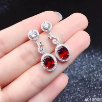 kjjeaxcmy fine jewelry 925 sterling silver inlaid natural gemstone garnet female earrings ear studs exquisite support test
