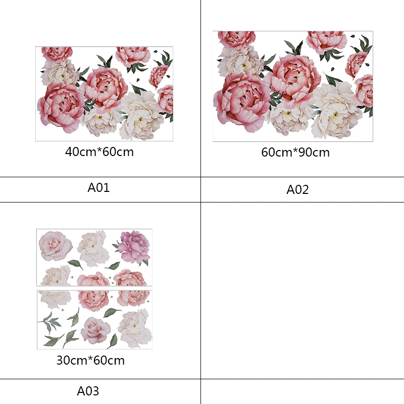 3 размера пион розы наклейки на стену DIY Съемные яркие цветы растение обои для