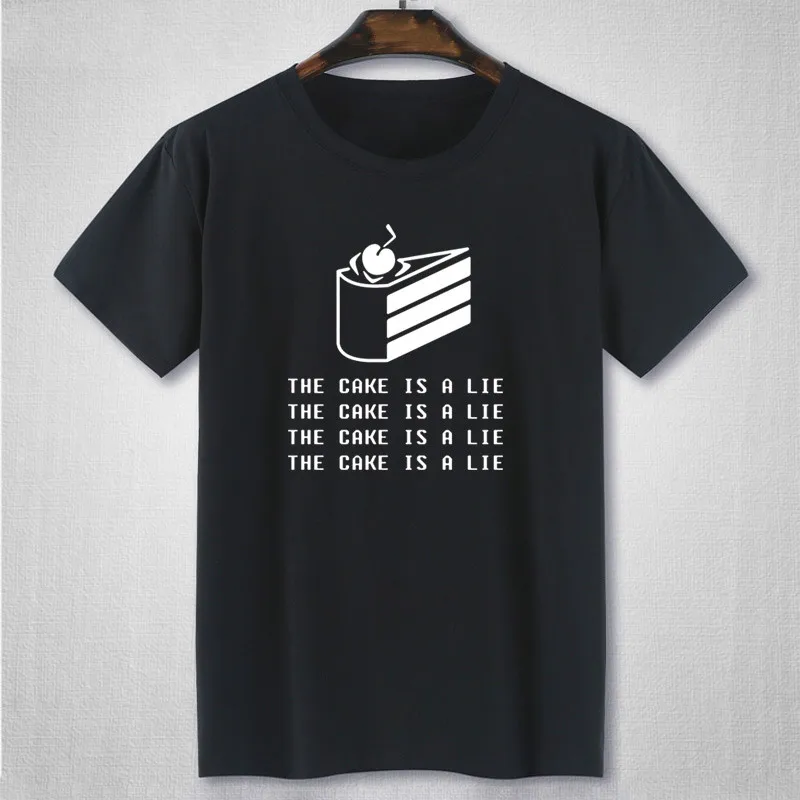 Portal 2 футболка Для мужчин игра с коротким рукавом мужская торт является ложью