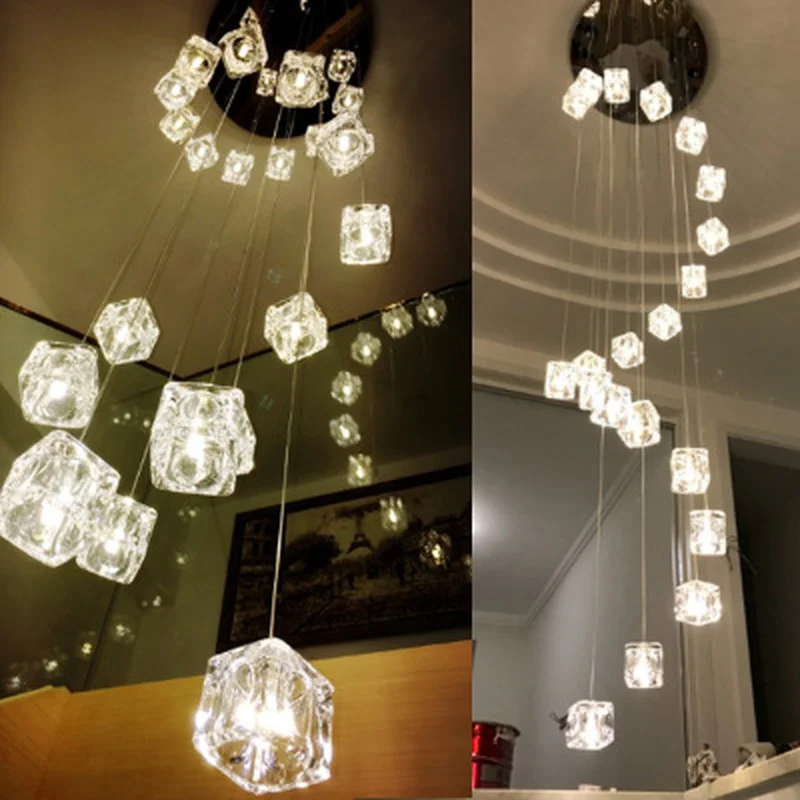 Goede Ice Cube Glas Wenteltrap Villa Kristallen Plafondlamp Moderne Stijl Piramide Lagen Lichten Penthouse Lustre Kroonluchters