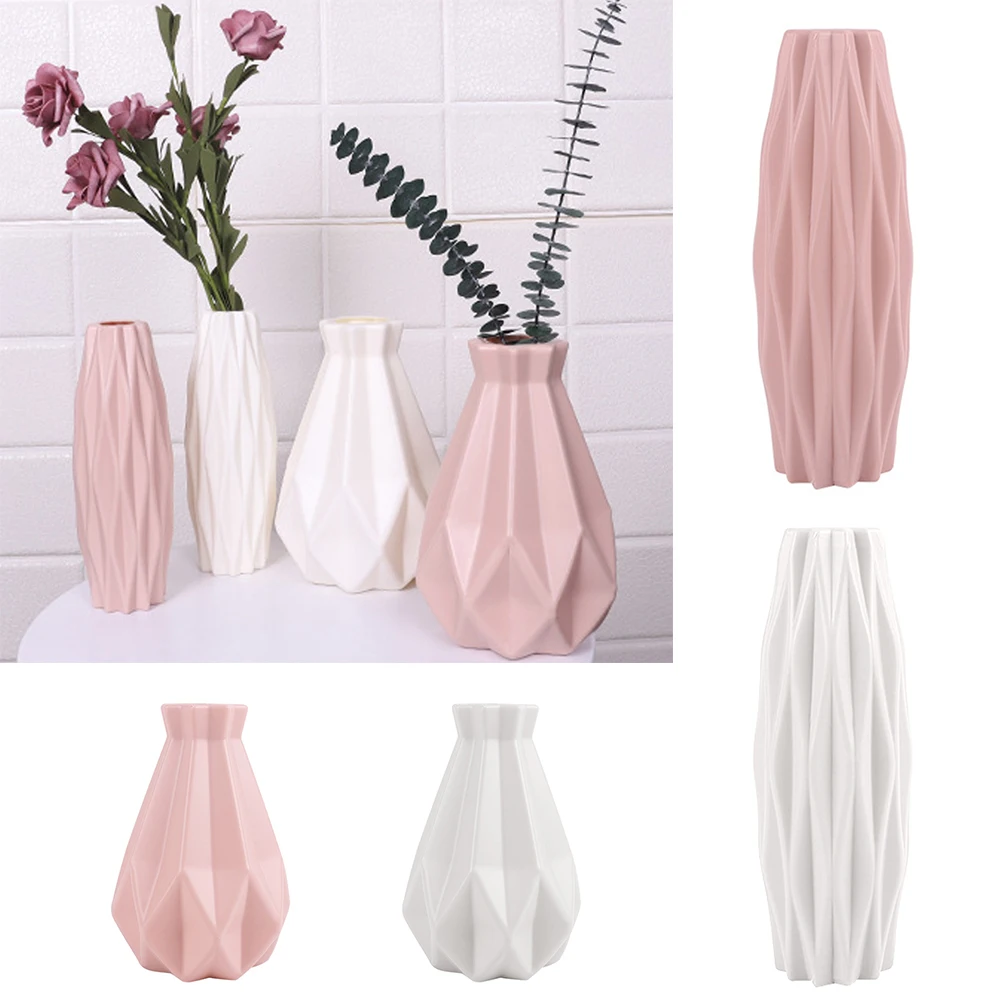 

Flower Vase Decoration Home Plastic Vase White Imitation Ceramic Flower Pot Flower Basket Nordic Decoration Vases for Flowers