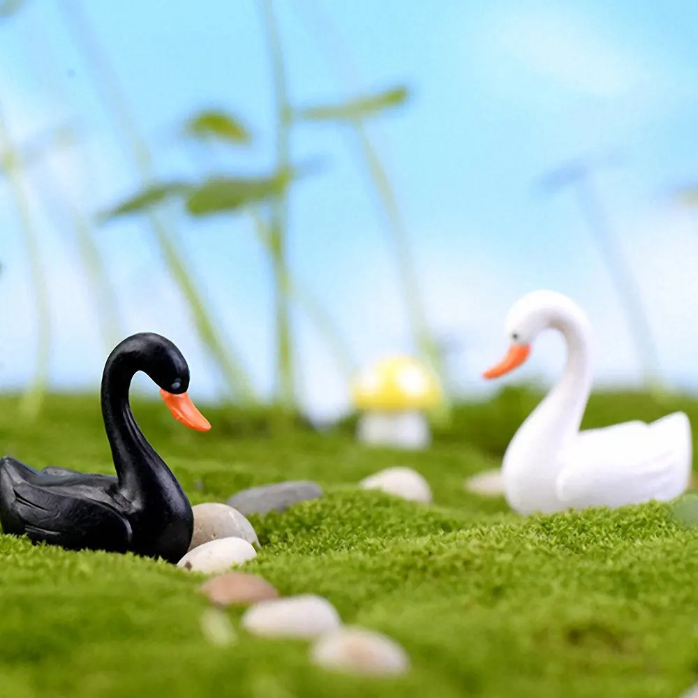 Мини фигурка лебедя маленький белый черный гусь миниатюрные милые животные DIY