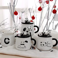 panda mug coffee breakfast cup large capacity water glass milk cup creative cartoon ceramic cup with lid with spoon coffee cup