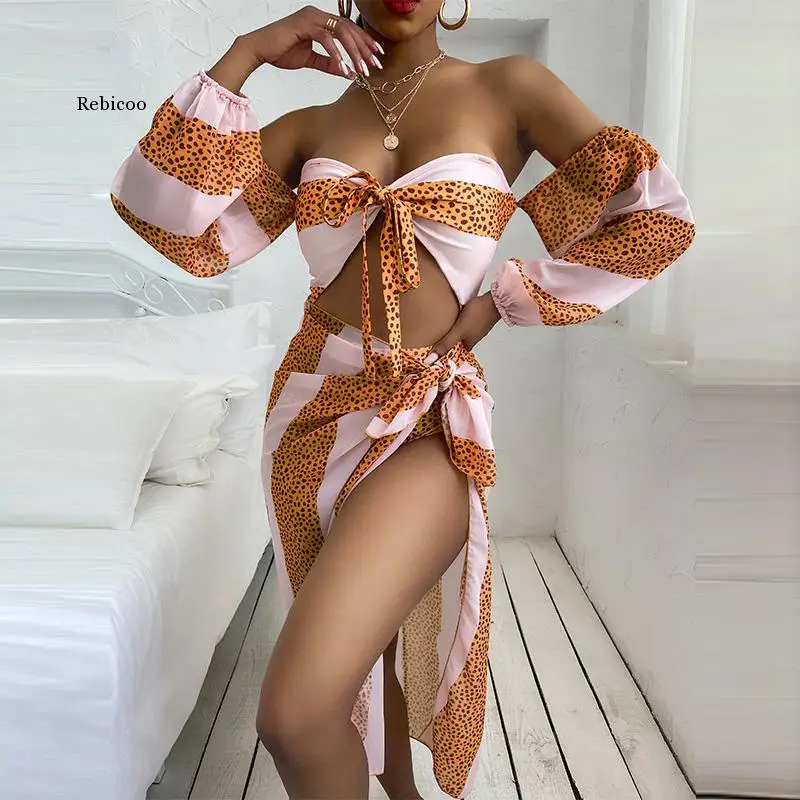 

Купальник-бикини женский с вырезами, пикантный Комплект из трех предметов, бандо, полосатый купальник в стиле пэчворк, Бразильская накидка, ...