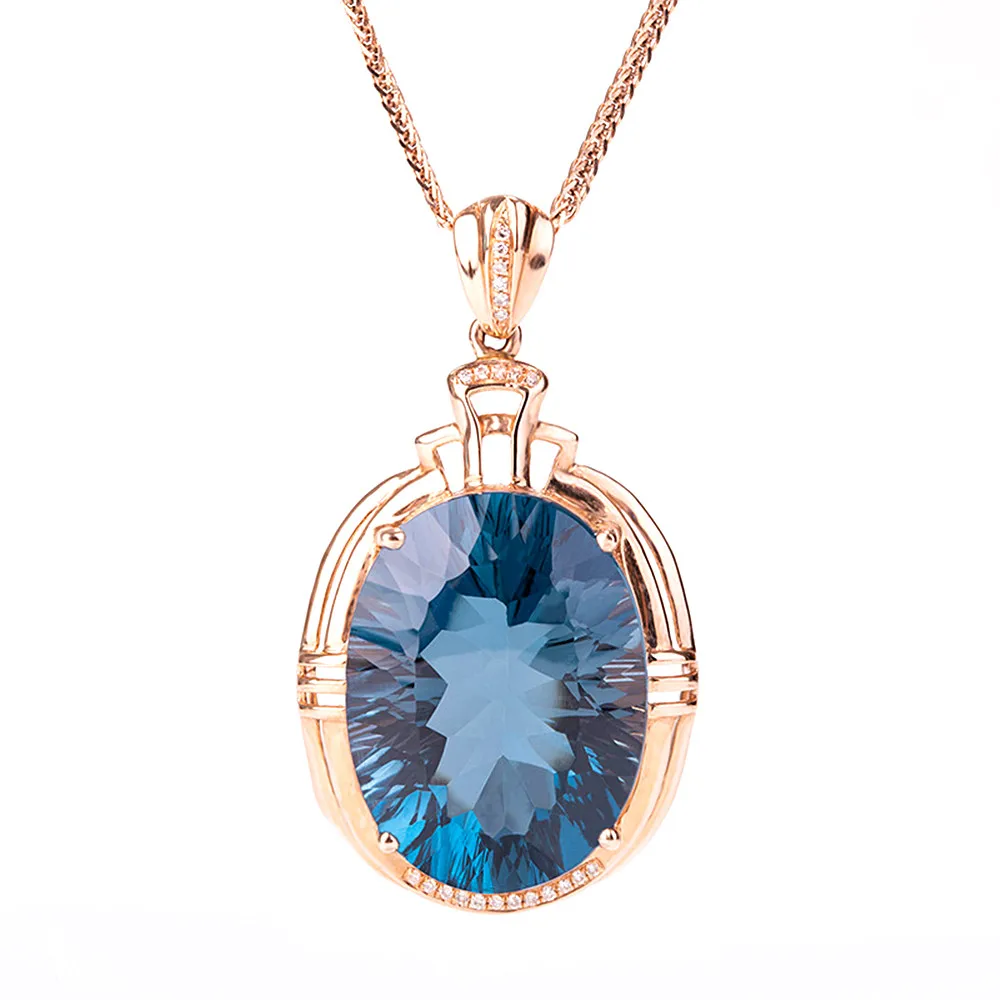 

Vintage Blue Crystal Topaz Aquamarine Gemstones Diamonds Women Pendant Necklaces 18k Rose Gold Color Choker Jewelry Bijoux Gift