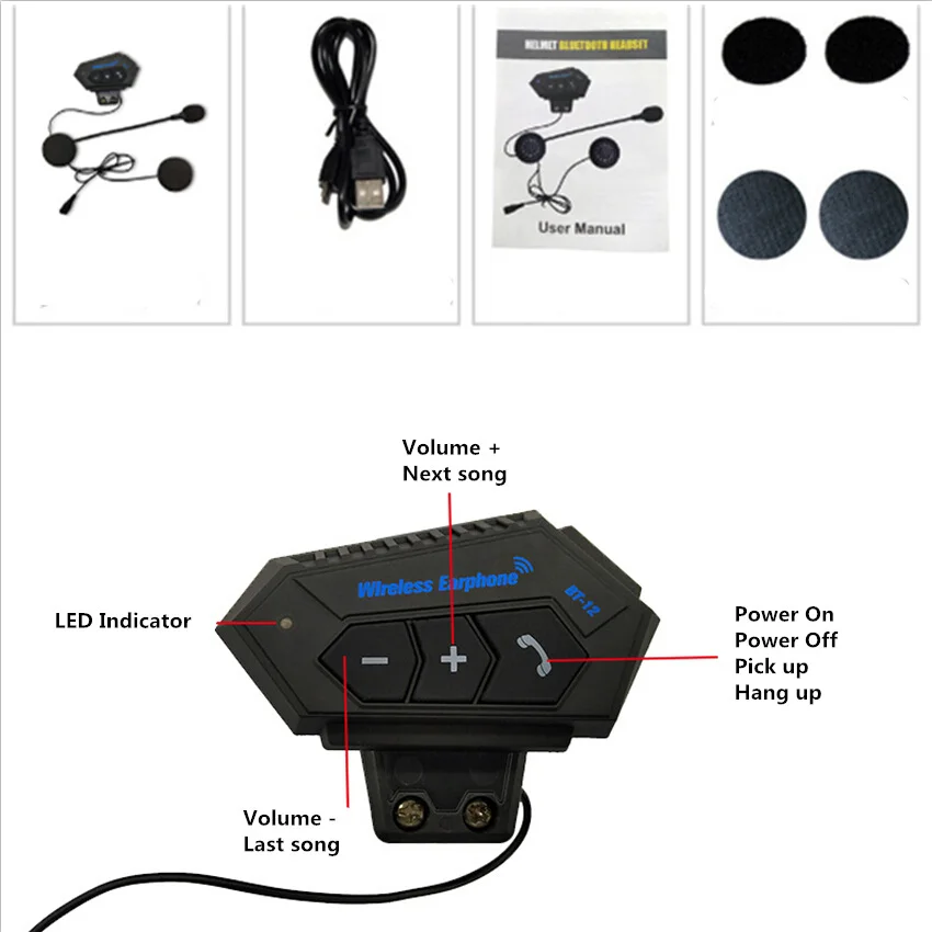

BT-12 Anti-interference Bluetooth Motorcycle Helmet Headset, Wireless Headphone Speaker,Hands-Free Intercom Motorbike Headphone