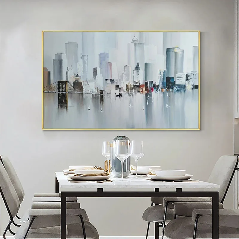 

Handmade Abstract Oil Painting Wall Art City Building Landscape Minimalist Modern On Canvas Decorative For Living Room