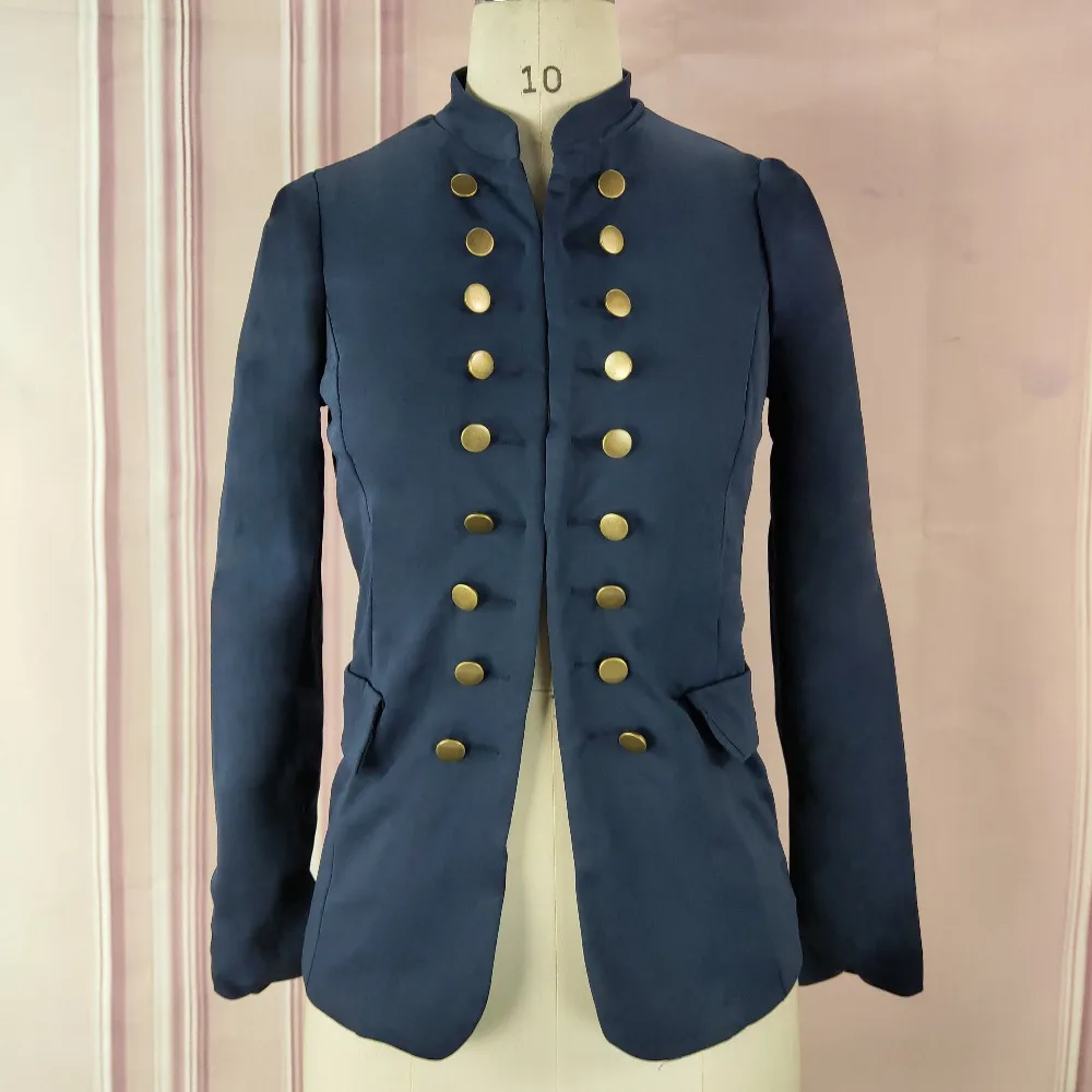 Женский двубортный пиджак на пуговицах офисный с отложным воротником и длинным