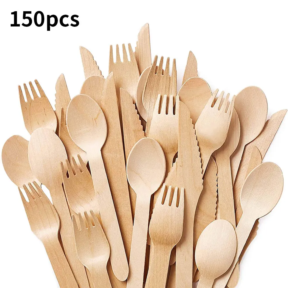 150 шт. одноразовые набор деревянных столовых приборов биоразлагаемые Кухня