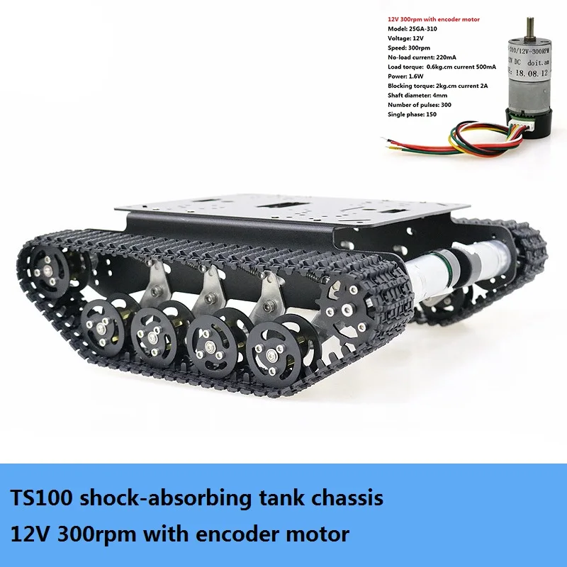 Tank with 12V 300rpm Металлический Амортизатор черный RC робот танк шасси комплект Мобильная платформа для Arduino Uno r3 Raspberry Pie DIY части игрушек - Цвет: Tank with 12V 300rpm