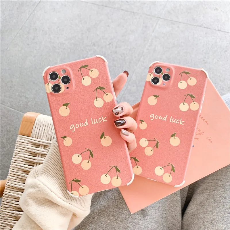 

Silk cherries girl Relief soft Case For iPhone 11 12 Pro Max mini 7 8 Plus XR X XS MAX SE 2 luxury pu leather phone cover fundas
