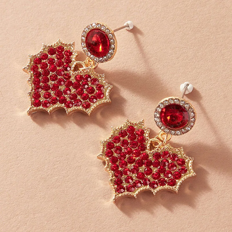 Docona роскошные стразы в форме сердца свисающие серьги для женщин из красного