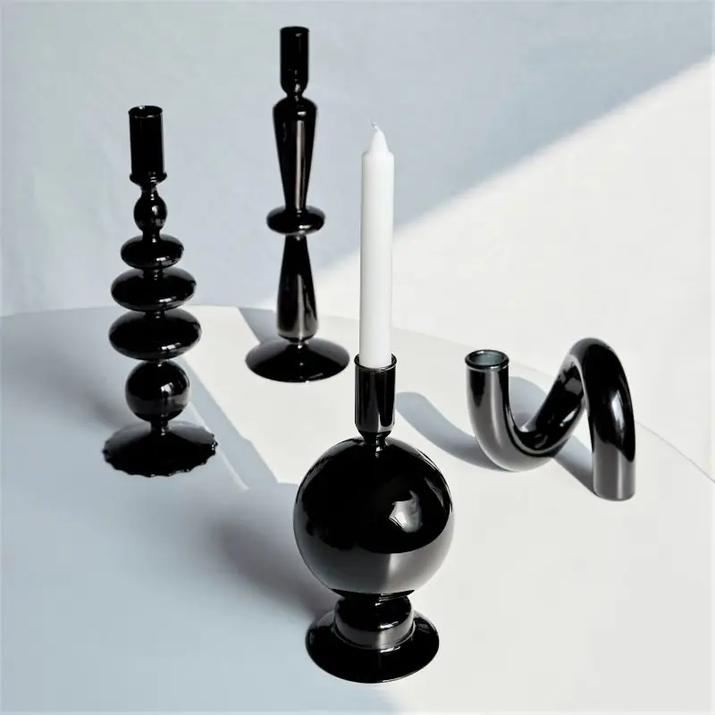 

Modern Glass Candle Holder Retro Home Living Room Black Glass Table Romantic Candle Light Creative Decoration Ornaments