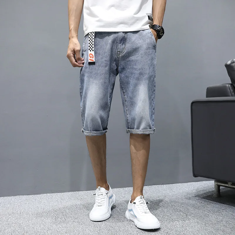 

Spring and autumn blue jeans men's Capris youth casual jeans thin stretch denim shorts