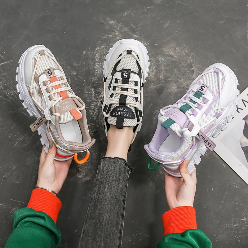

2021 New White Gray Fashion Women Platform Chunky Sneakers Casual Spring Sneakers Women Plush Vulcanized Shoes Ladies Black