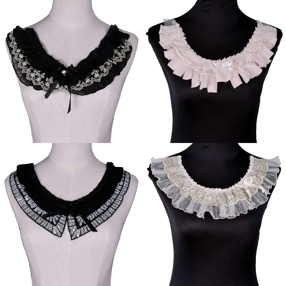 Черный бежевый вышитый кружевной вырез искусственный воротник Венеция